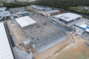 Time lapse camera capturing industrial building construction site